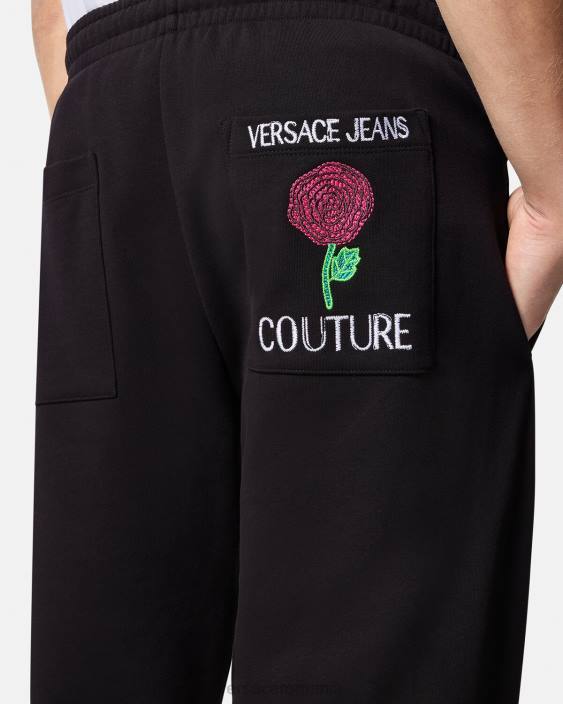 negru pantaloni de trening cu logo trandafiri Versace bărbați îmbrăcăminte 40L62381