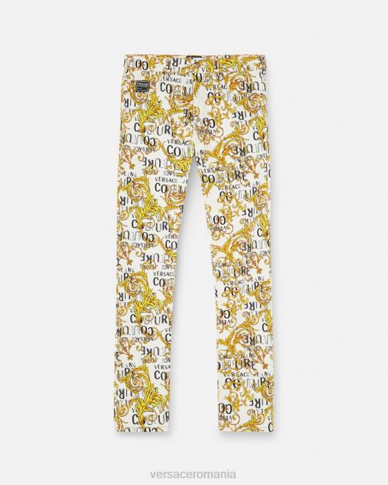 auriu și alb blugi slim-fit cu logo couture Versace bărbați îmbrăcăminte 40L62428