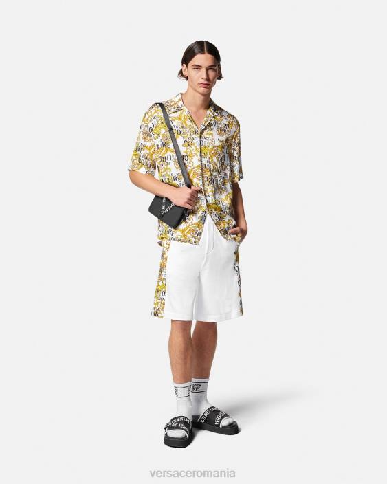 auriu și alb pantaloni scurți de transpirație cu logo couture Versace bărbați îmbrăcăminte 40L62424