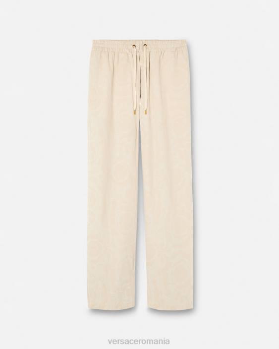 bej pantaloni cambray silueta barocco Versace bărbați îmbrăcăminte 40L61442