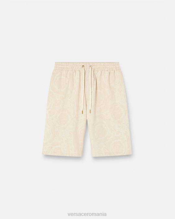 bej pantaloni scurți din cambray silueta barocco Versace bărbați îmbrăcăminte 40L61441