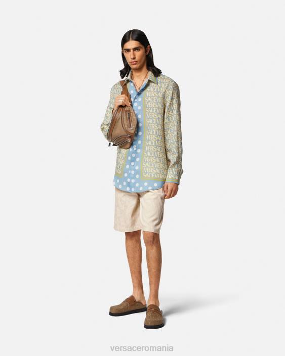 bej pantaloni scurți din cambray silueta barocco Versace bărbați îmbrăcăminte 40L61441