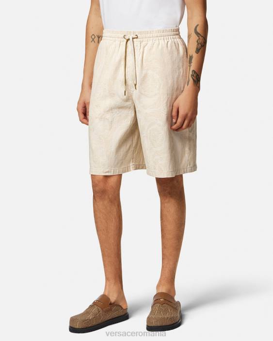 bej pantaloni scurți din cambray silueta barocco Versace bărbați îmbrăcăminte 40L61441