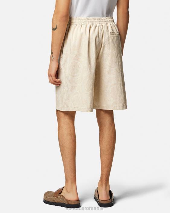 bej pantaloni scurți din cambray silueta barocco Versace bărbați îmbrăcăminte 40L61441