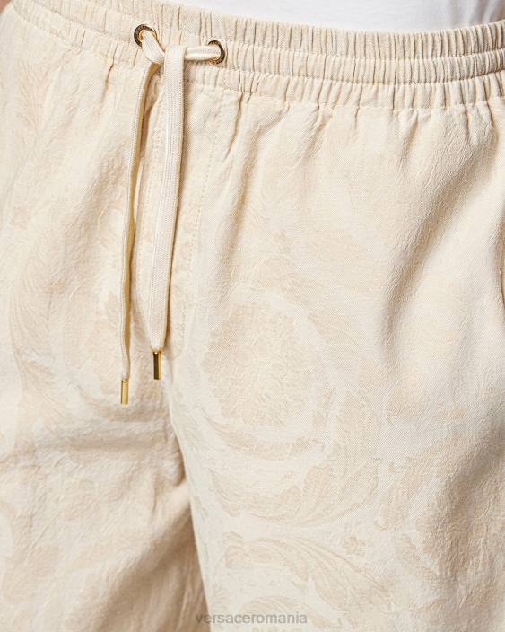 bej pantaloni scurți din cambray silueta barocco Versace bărbați îmbrăcăminte 40L61441