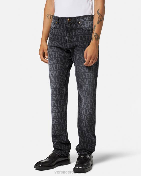 negru și imprimat blugi peste tot Versace bărbați îmbrăcăminte 40L61446