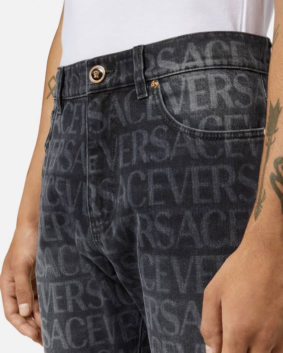 negru și imprimat blugi peste tot Versace bărbați îmbrăcăminte 40L61446