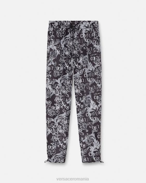 negru și imprimat pantaloni cu șnur cu logo couture Versace bărbați îmbrăcăminte 40L62431