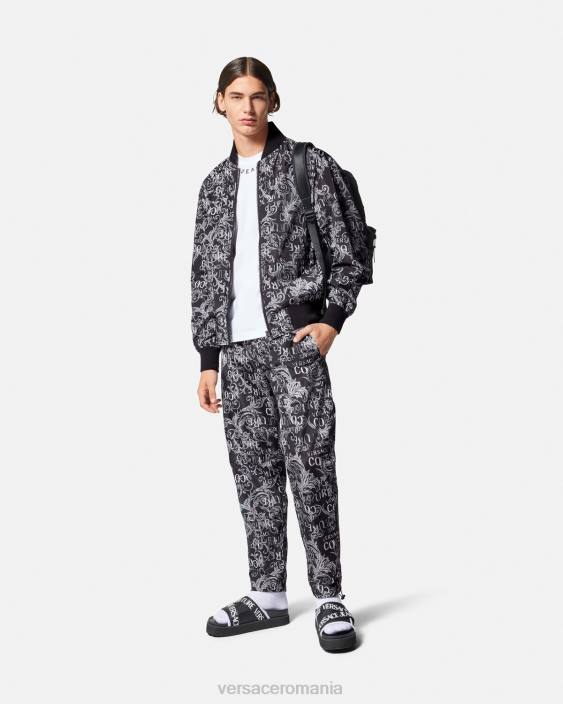 negru și imprimat pantaloni cu șnur cu logo couture Versace bărbați îmbrăcăminte 40L62431
