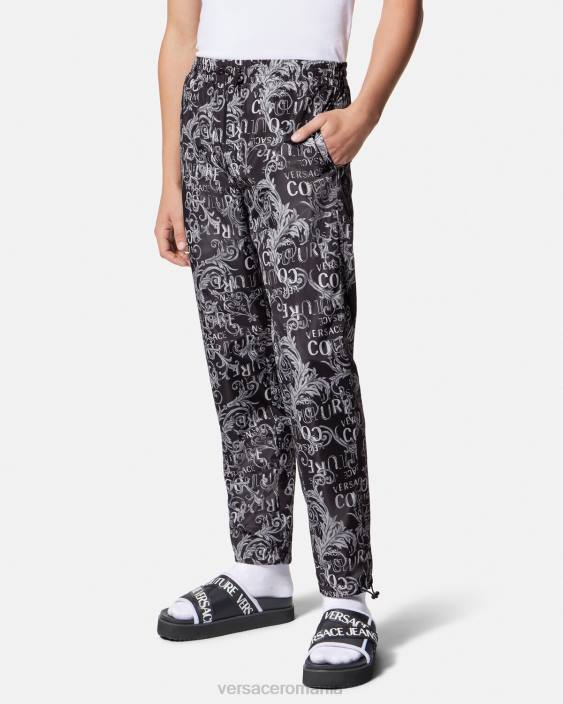 negru și imprimat pantaloni cu șnur cu logo couture Versace bărbați îmbrăcăminte 40L62431