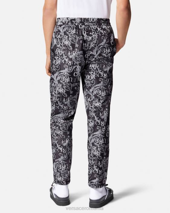 negru și imprimat pantaloni cu șnur cu logo couture Versace bărbați îmbrăcăminte 40L62431