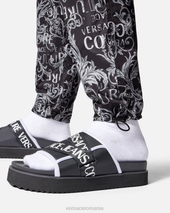 negru și imprimat pantaloni cu șnur cu logo couture Versace bărbați îmbrăcăminte 40L62431