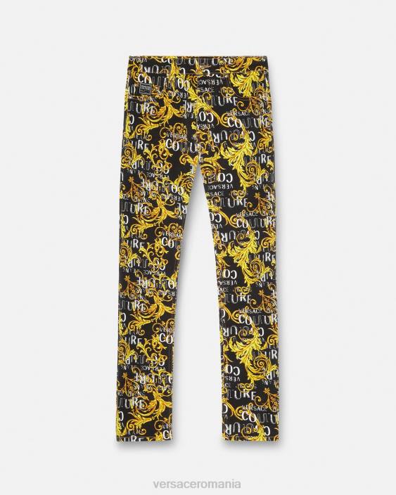 negru si auriu blugi slim-fit cu logo couture Versace bărbați îmbrăcăminte 40L62429