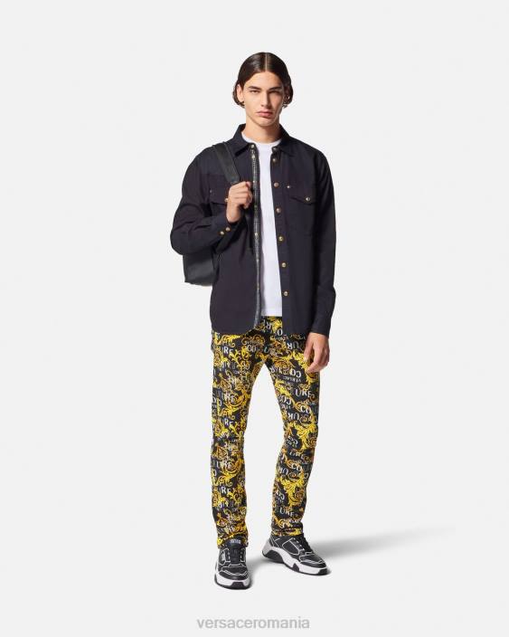 negru si auriu blugi slim-fit cu logo couture Versace bărbați îmbrăcăminte 40L62429