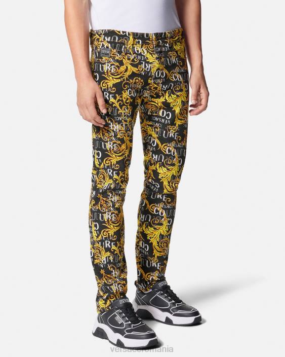 negru si auriu blugi slim-fit cu logo couture Versace bărbați îmbrăcăminte 40L62429