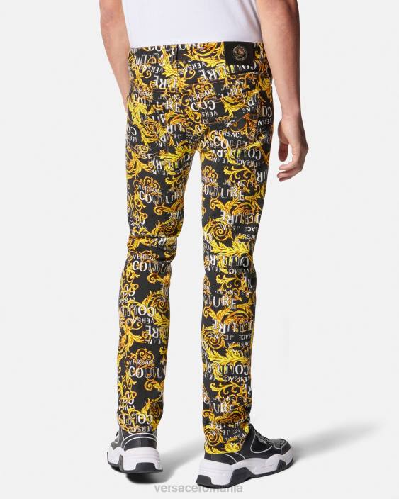 negru si auriu blugi slim-fit cu logo couture Versace bărbați îmbrăcăminte 40L62429