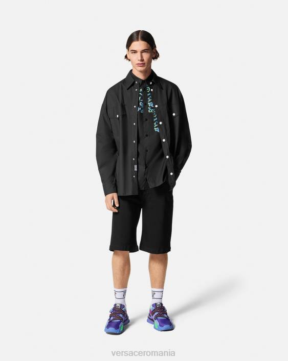 alb negru cămașă sketch couture Versace bărbați îmbrăcăminte 40L62375