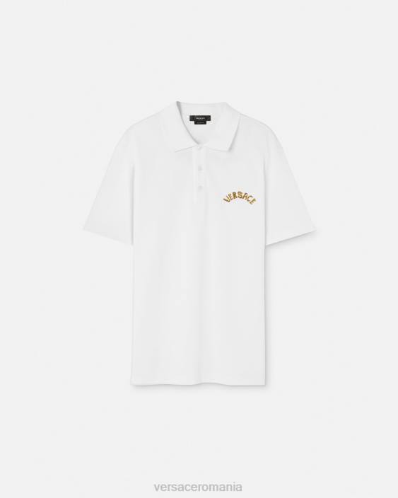 alb tricou polo cu logo baroc seashell Versace bărbați îmbrăcăminte 40L61361