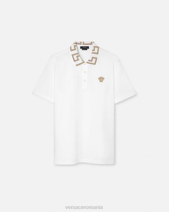 alb tricou polo greca cu maneca scurta Versace bărbați îmbrăcăminte 40L61376
