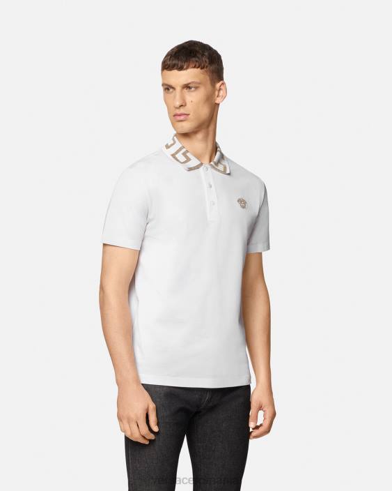 alb tricou polo greca cu maneca scurta Versace bărbați îmbrăcăminte 40L61376