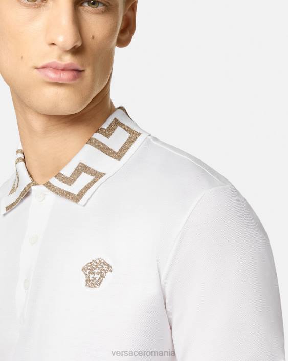 alb tricou polo greca cu maneca scurta Versace bărbați îmbrăcăminte 40L61376