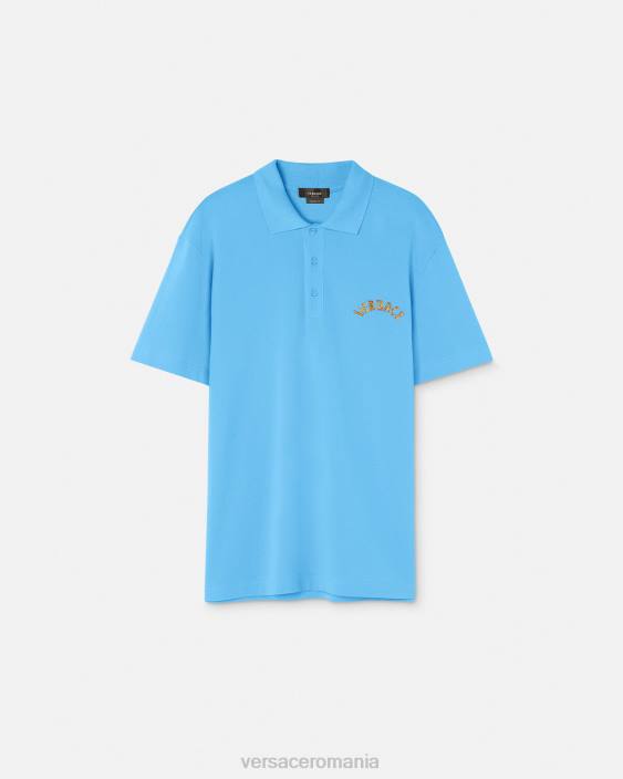 albastru deschis tricou polo cu logo baroc seashell Versace bărbați îmbrăcăminte 40L61362