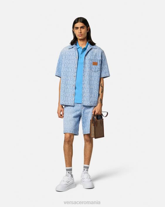 albastru deschis tricou polo cu logo baroc seashell Versace bărbați îmbrăcăminte 40L61362