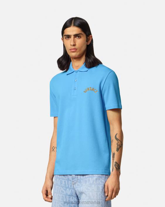 albastru deschis tricou polo cu logo baroc seashell Versace bărbați îmbrăcăminte 40L61362