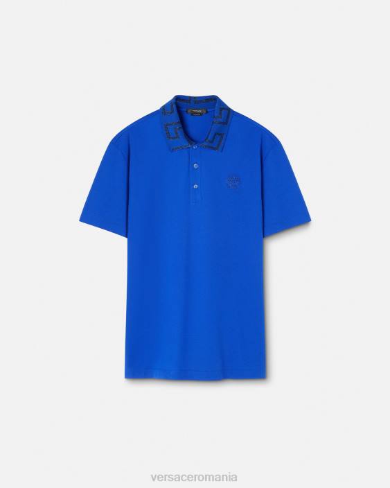 albastru tricou polo greca cu maneca scurta Versace bărbați îmbrăcăminte 40L61386