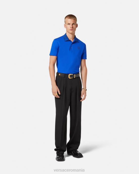 albastru tricou polo greca cu maneca scurta Versace bărbați îmbrăcăminte 40L61386