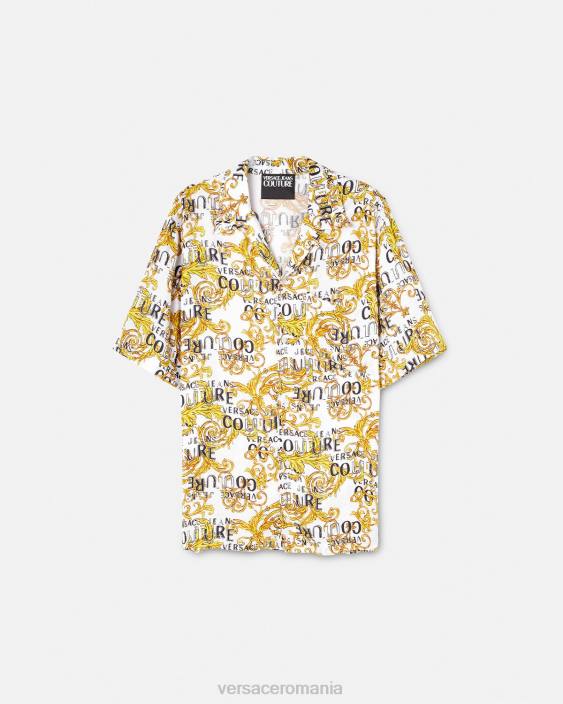 auriu și alb cămașă cu logo couture Versace bărbați îmbrăcăminte 40L62396