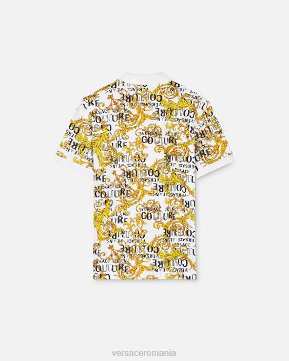 auriu și alb tricou polo cu logo couture Versace bărbați îmbrăcăminte 40L62390