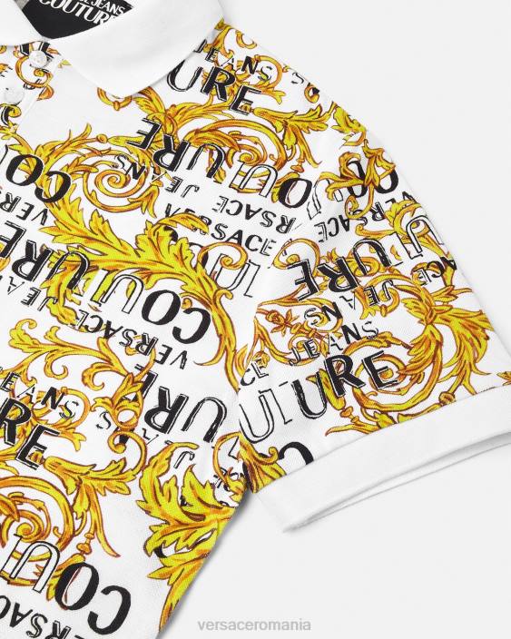 auriu și alb tricou polo cu logo couture Versace bărbați îmbrăcăminte 40L62390