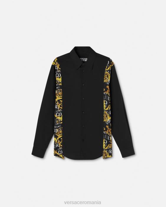 negru cămașă cu logo couture Versace bărbați îmbrăcăminte 40L62397