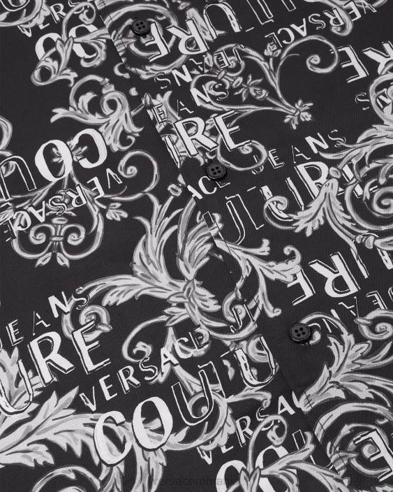 negru și imprimat cămașă cu logo couture Versace bărbați îmbrăcăminte 40L62398