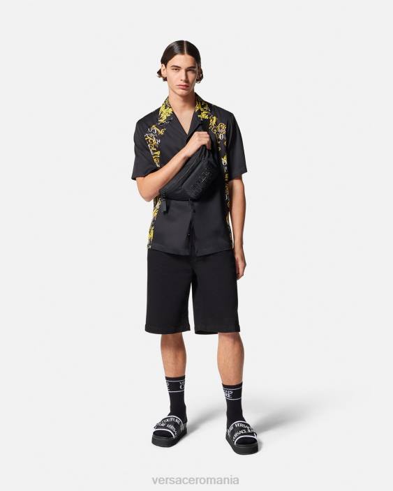 negru si auriu cămașă cu logo couture Versace bărbați îmbrăcăminte 40L62395