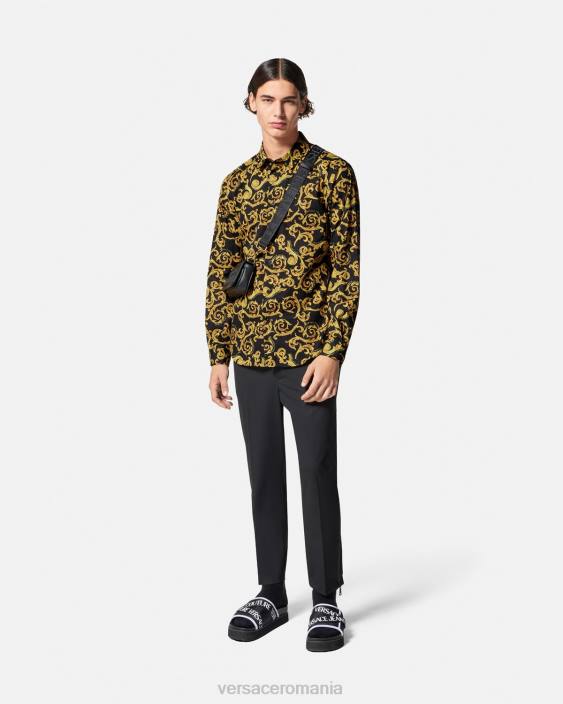 negru si auriu cămașă sketch couture Versace bărbați îmbrăcăminte 40L62376