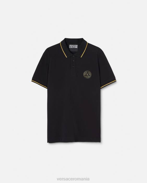 negru si auriu tricou polo cu emblema v Versace bărbați îmbrăcăminte 40L62363