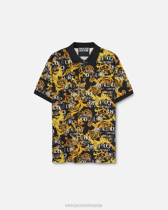 negru si auriu tricou polo cu logo couture Versace bărbați îmbrăcăminte 40L62391