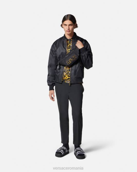 negru si auriu tricou polo cu logo couture Versace bărbați îmbrăcăminte 40L62391