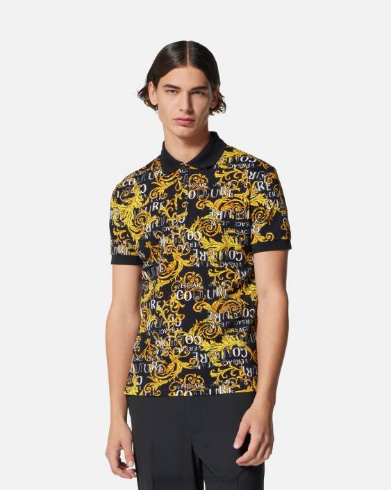 negru si auriu tricou polo cu logo couture Versace bărbați îmbrăcăminte 40L62391