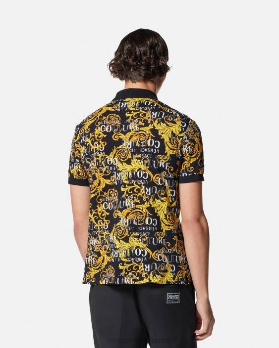 negru si auriu tricou polo cu logo couture Versace bărbați îmbrăcăminte 40L62391