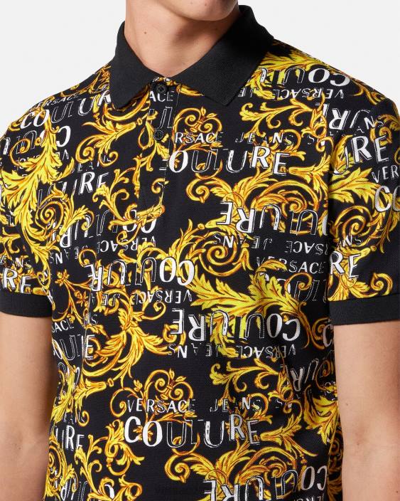 negru si auriu tricou polo cu logo couture Versace bărbați îmbrăcăminte 40L62391