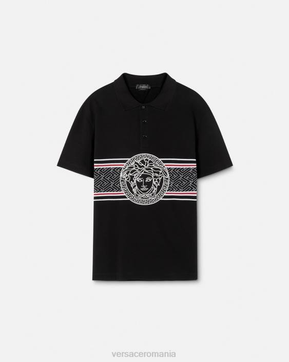 negru tricou polo brodat medusa Versace bărbați îmbrăcăminte 40L61395