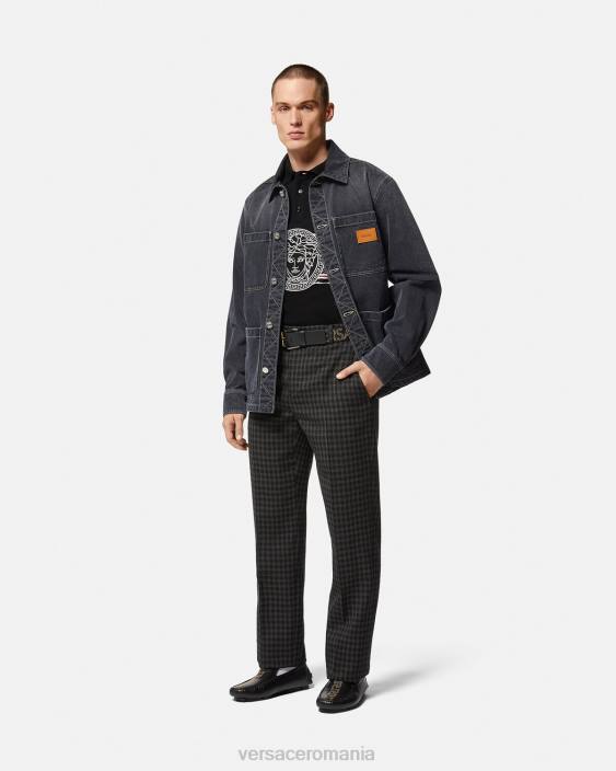 negru tricou polo brodat medusa Versace bărbați îmbrăcăminte 40L61395