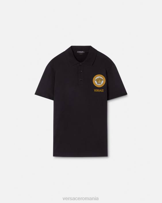 negru tricou polo brodat medusa Versace bărbați îmbrăcăminte 40L61398