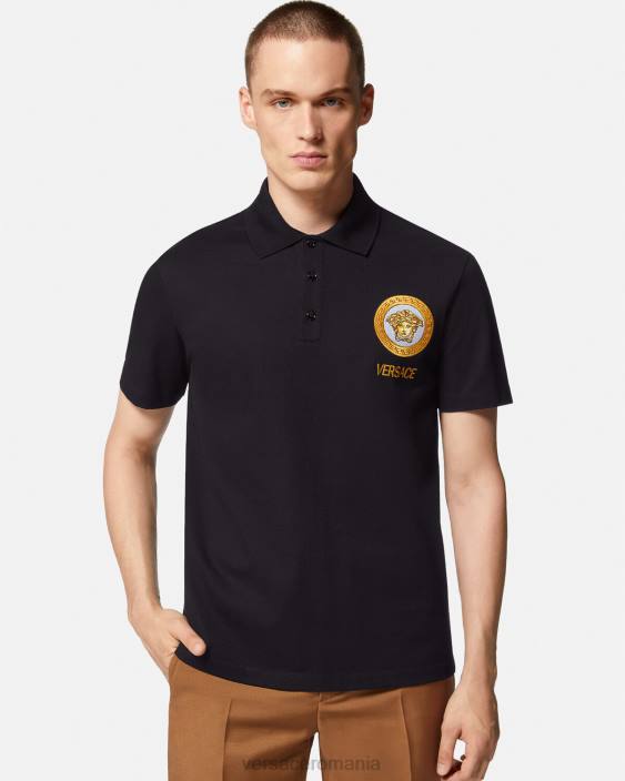 negru tricou polo brodat medusa Versace bărbați îmbrăcăminte 40L61398