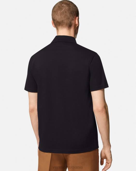 negru tricou polo brodat medusa Versace bărbați îmbrăcăminte 40L61398