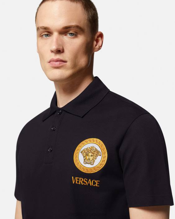 negru tricou polo brodat medusa Versace bărbați îmbrăcăminte 40L61398