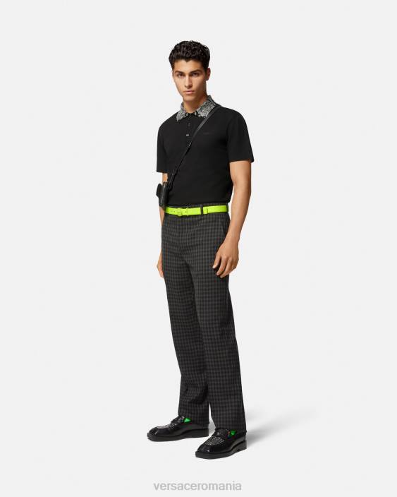 negru tricou polo cu mâneci scurte cu împânzire Versace bărbați îmbrăcăminte 40L61391